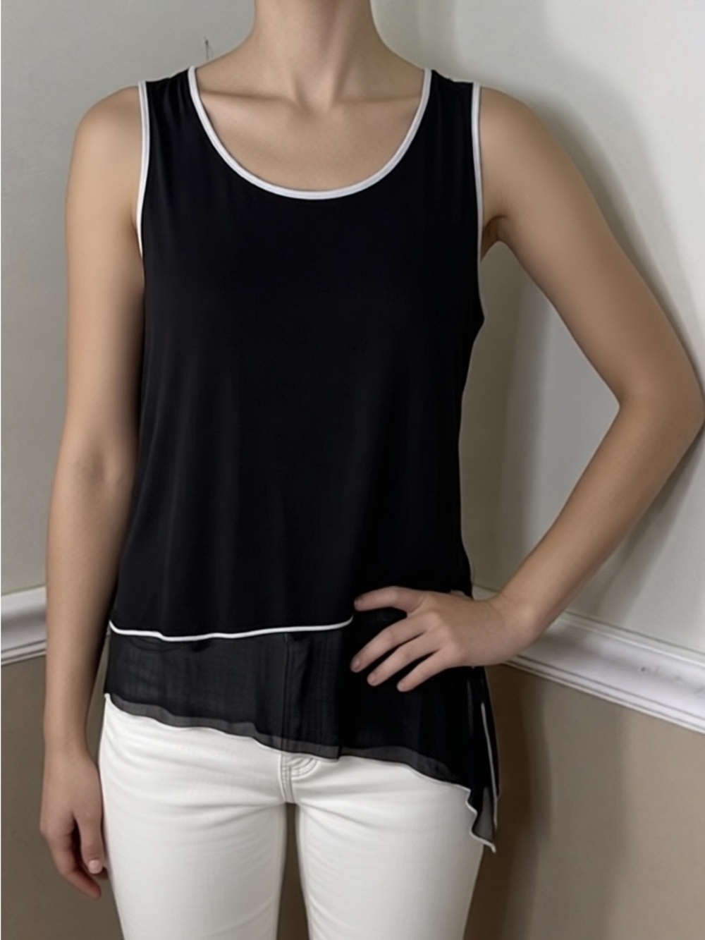 🩵 5 for $25! Calvin Klein Black Tank Top with White Trim
